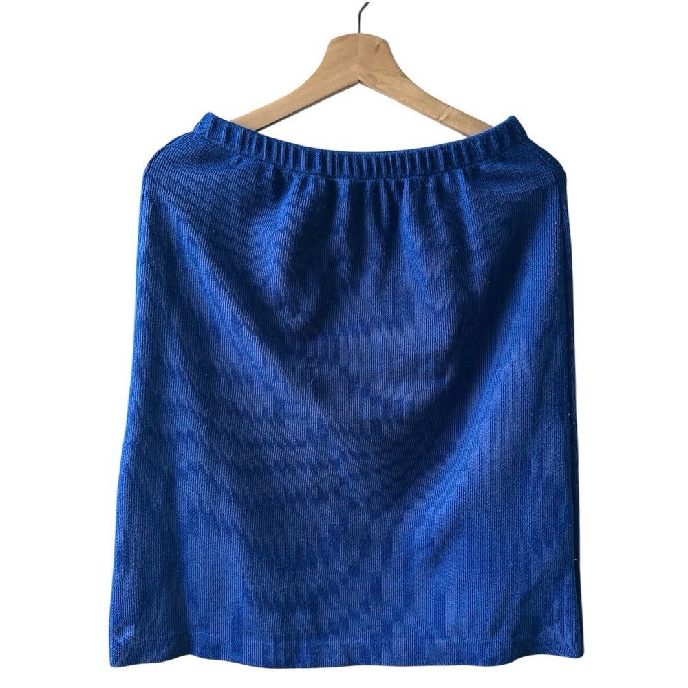 Vintage Blue Knit Sweater Skirt Small medium A-Line Retro 80s Office Polished